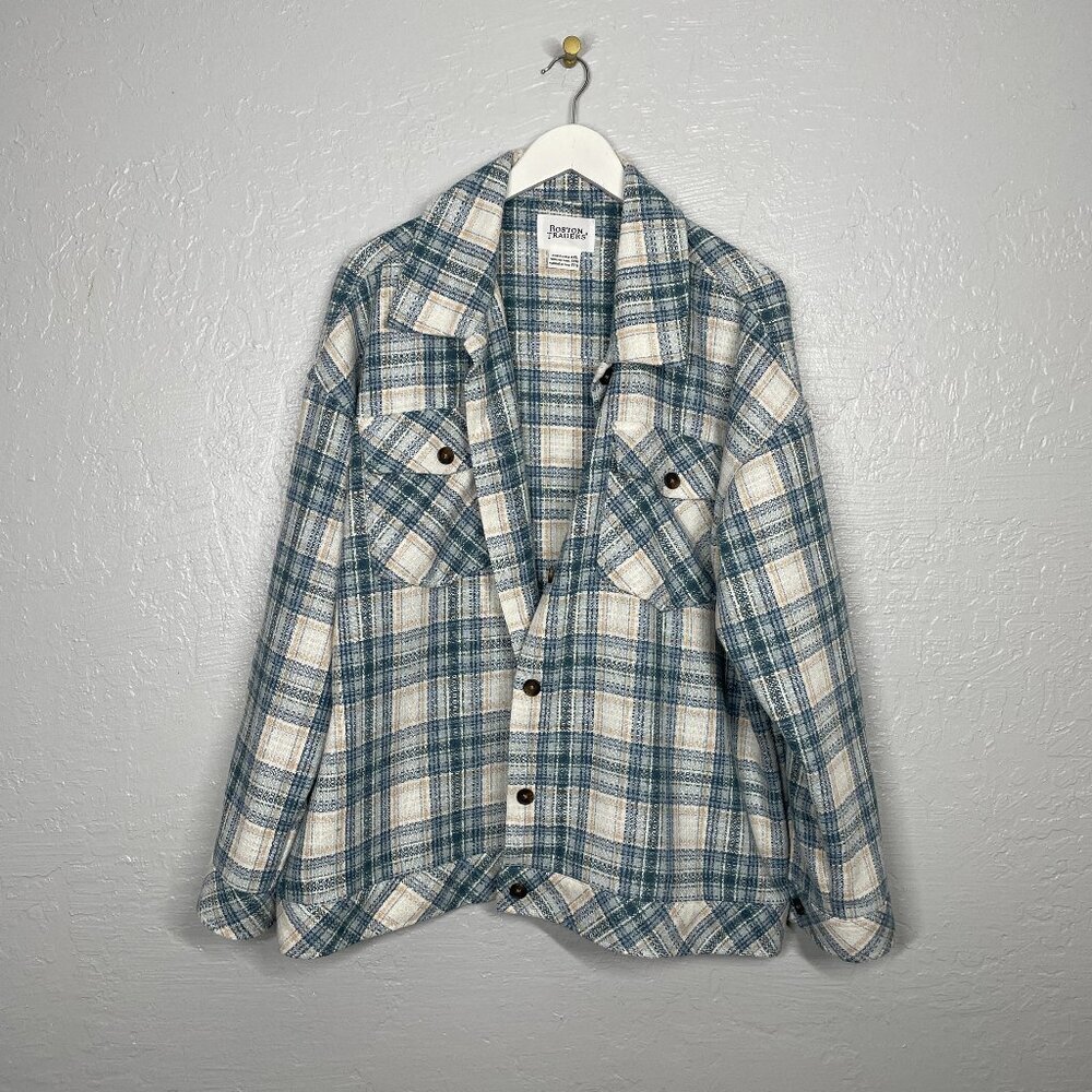 Boston Traders Women Plus Size XXL Blue White Plaid Tweed Jacket Button Front